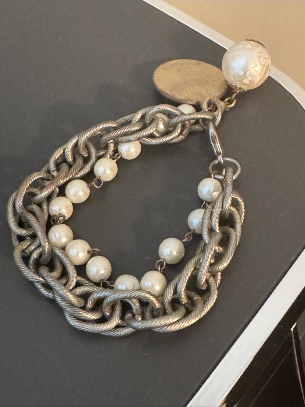 Silver-Tone Pearl Multi-Chain Bracelet